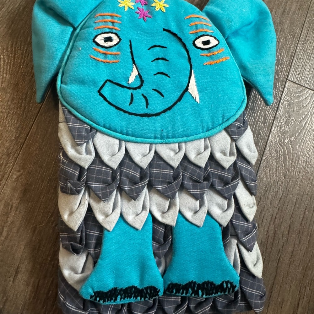 Elephant Design Kitchen Linen in Teal and Gray